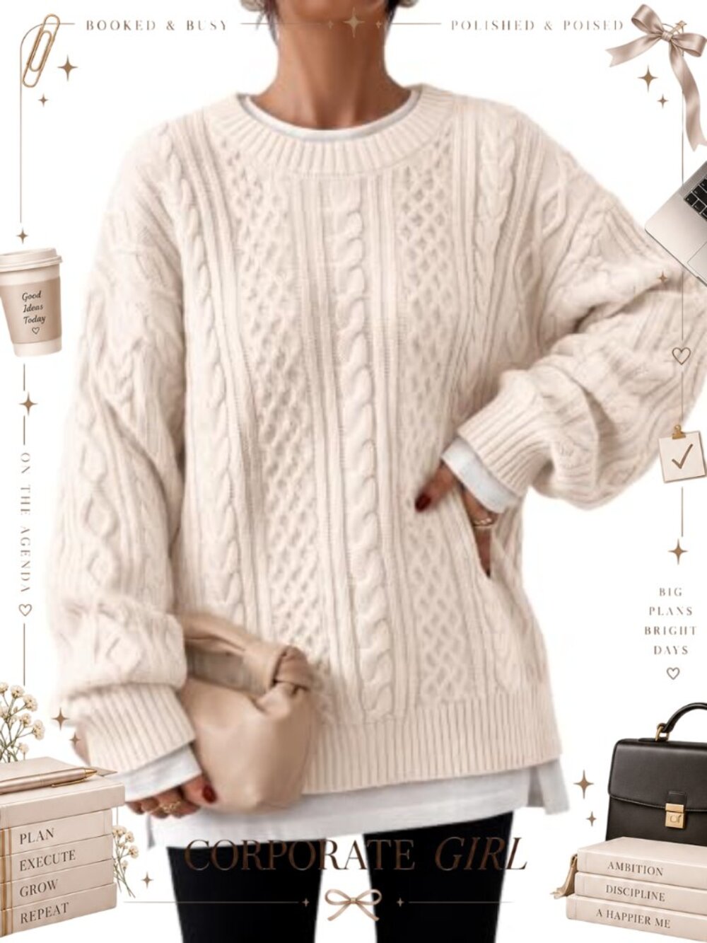 Cable Knit Chunky Oversized Pullover Sweater Cotton Blend Crew Neck